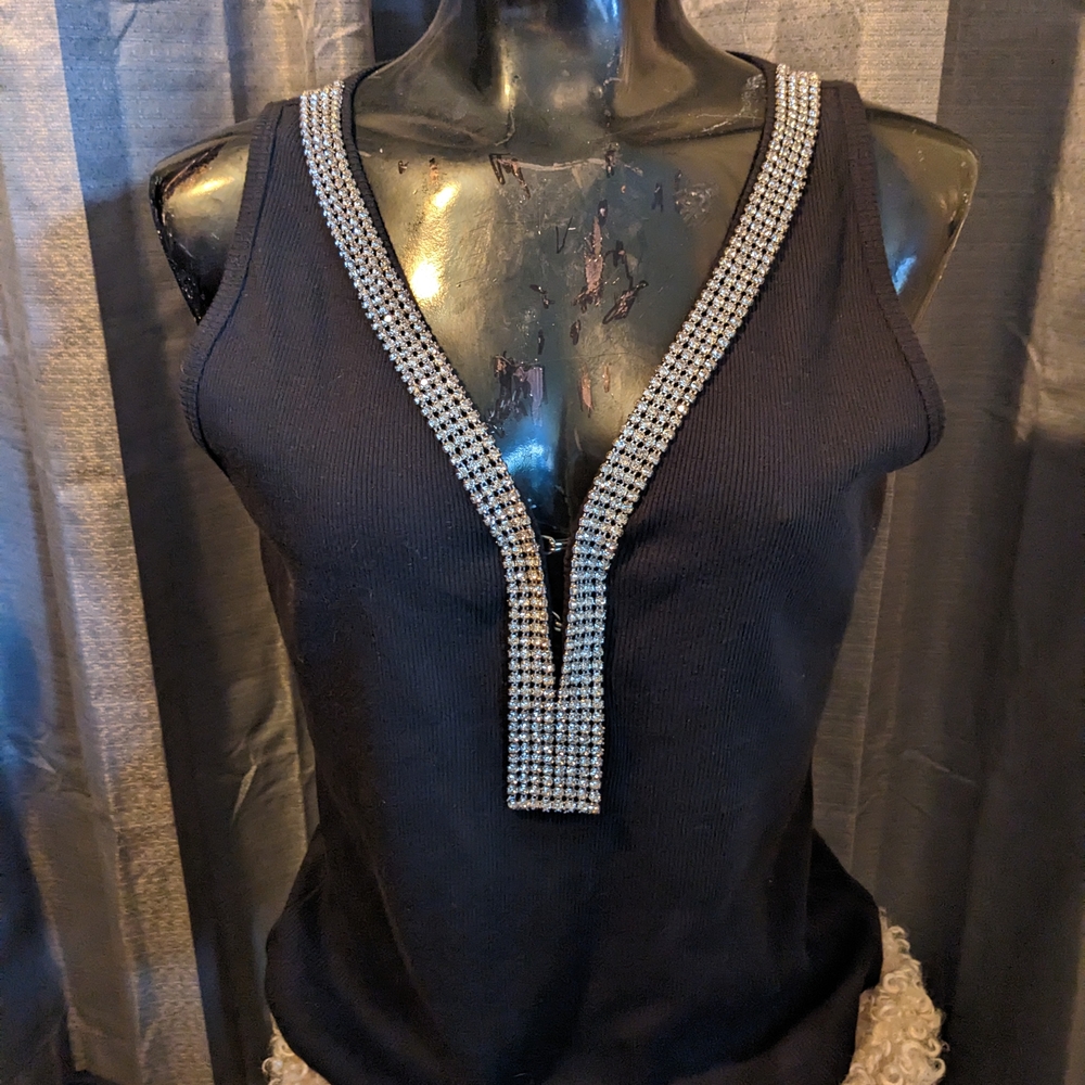 INC International Concepts Black Embellished Tank Top